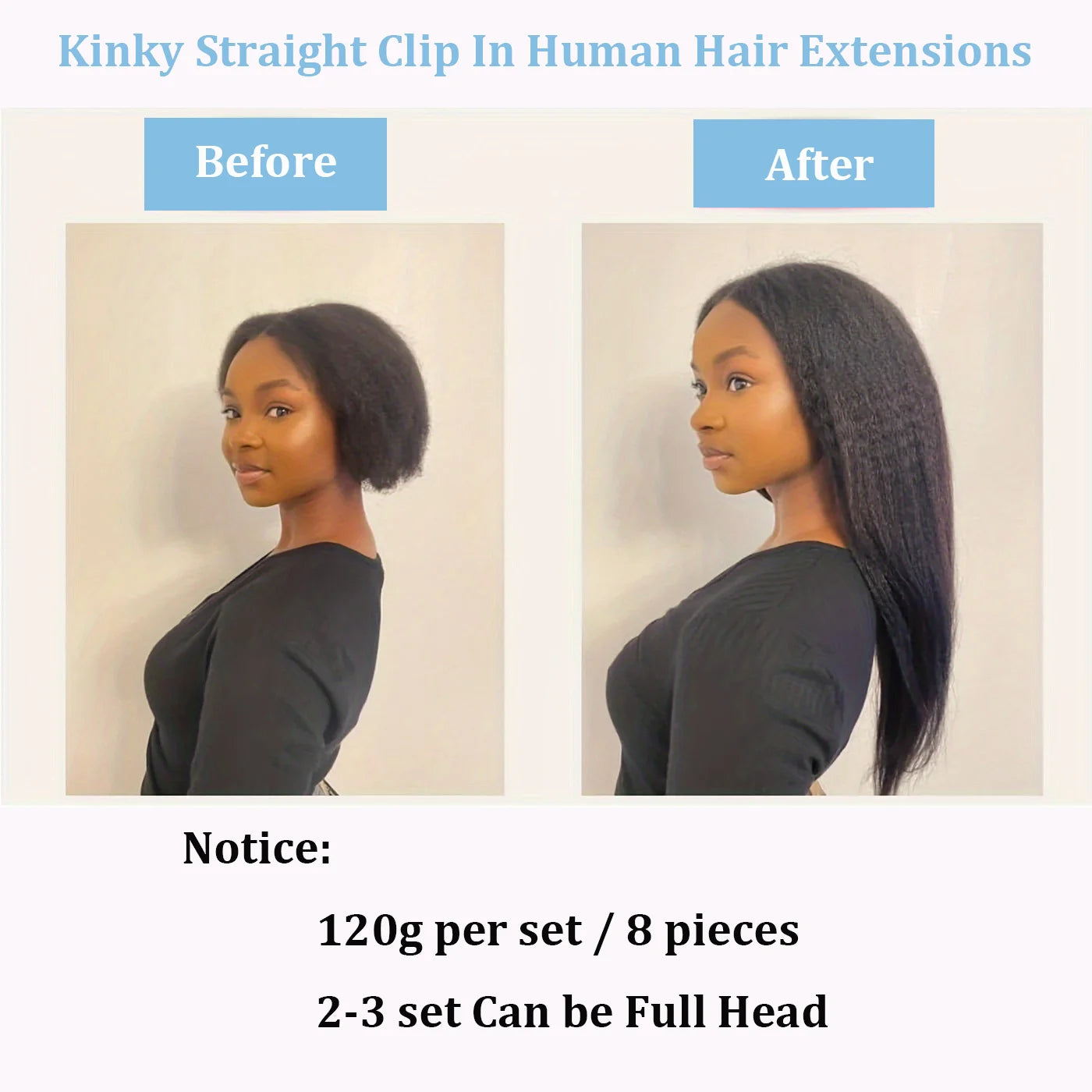 Kinky Straight Clip-In Extensions — 8 Piece