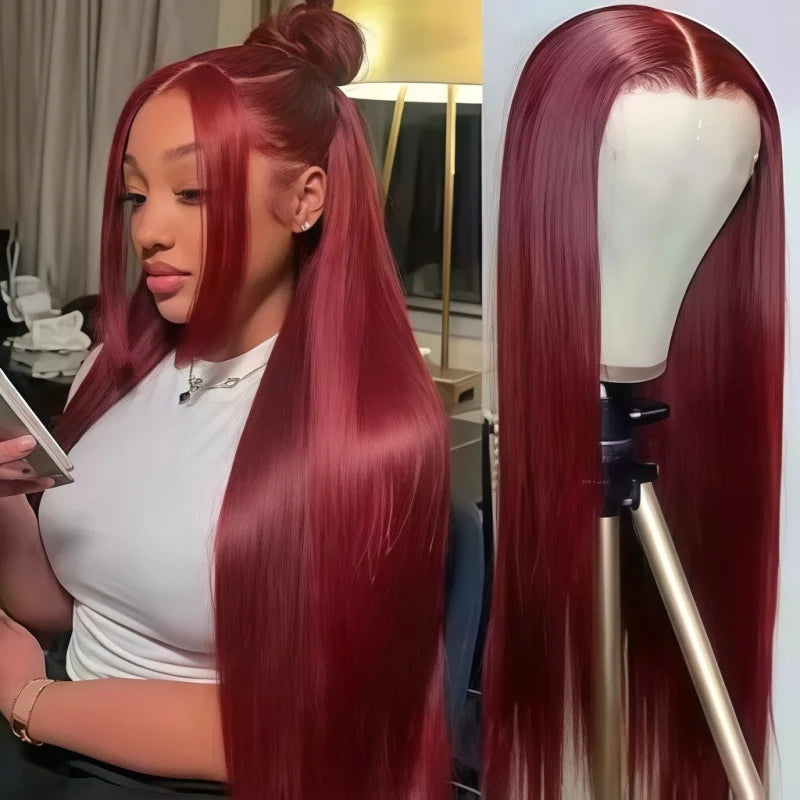 Burgundy 99J Straight Wig — 34 Inch