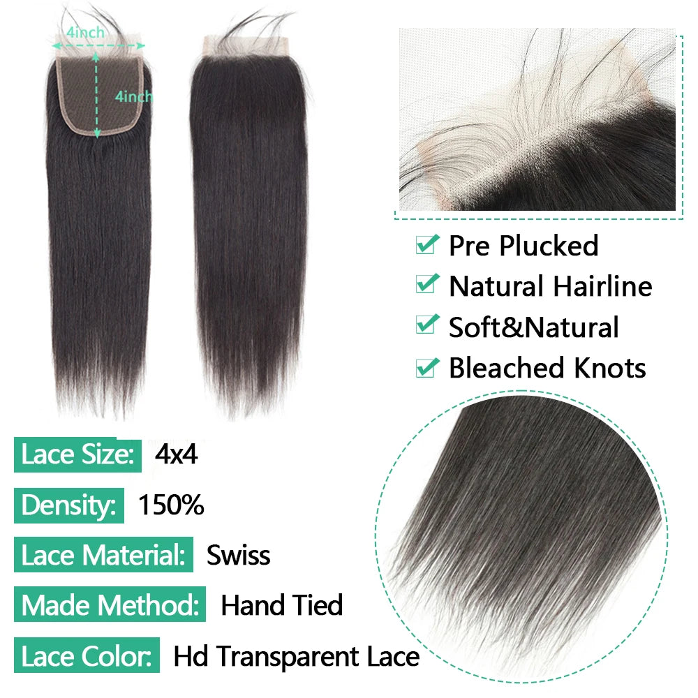 Straight Lace Closure — 100% Human Hair