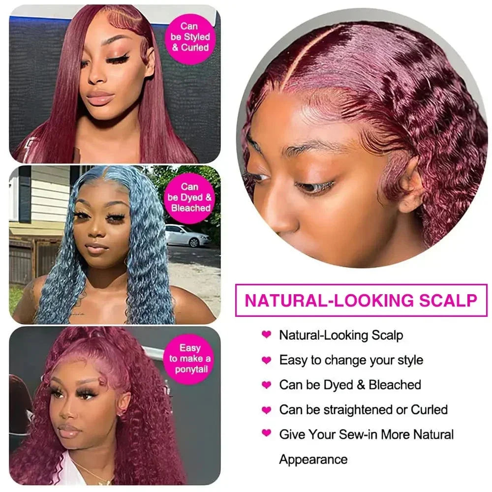 Burgundy 99J Deep Wave Wig — 200% Density