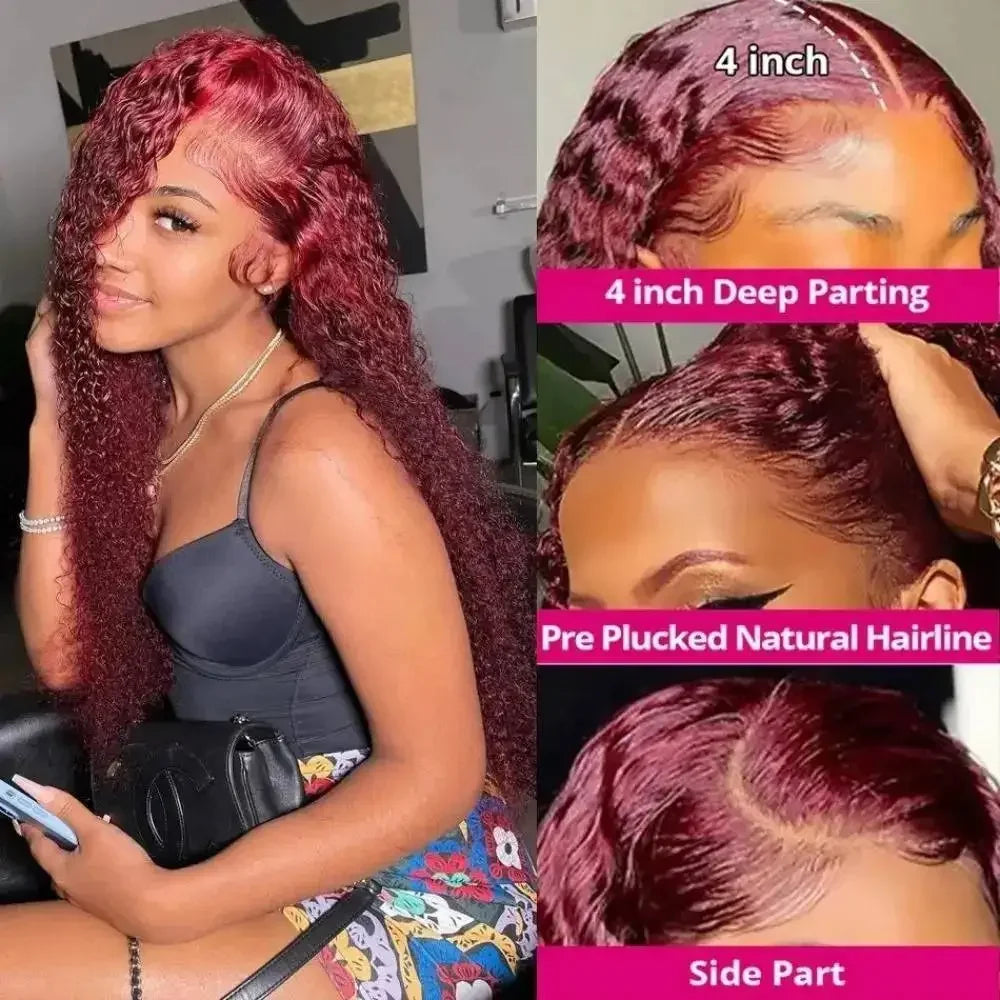 Burgundy 99J Deep Wave Wig — 200% Density