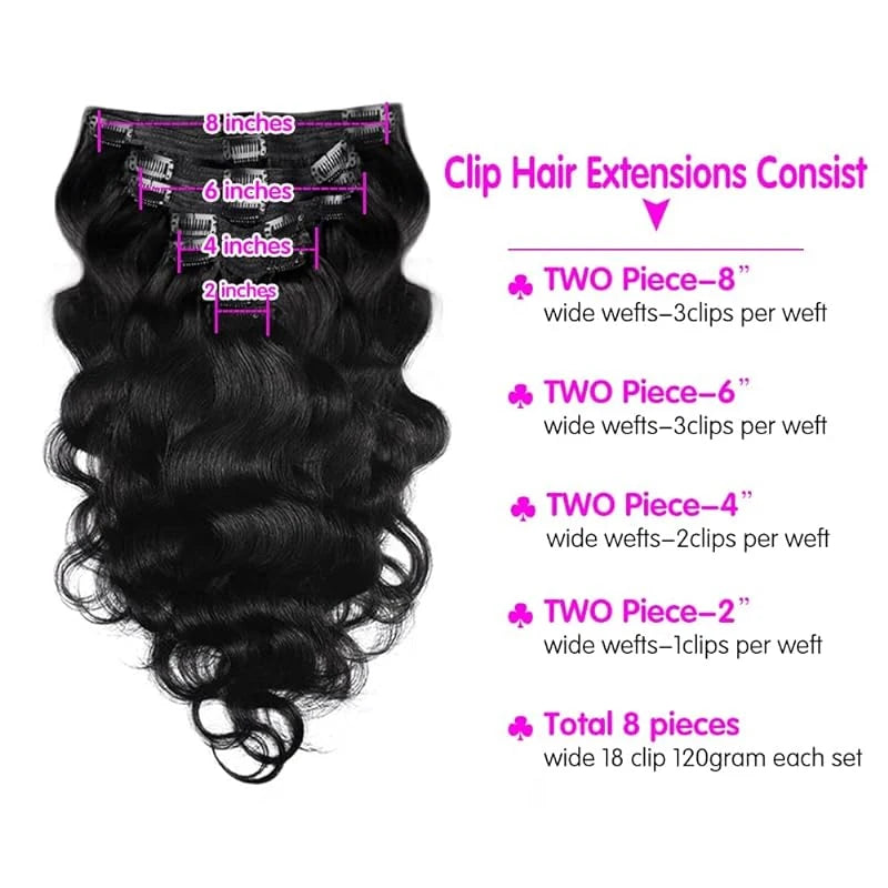 Body Wave Clip-In Extensions — 8 Piece Set