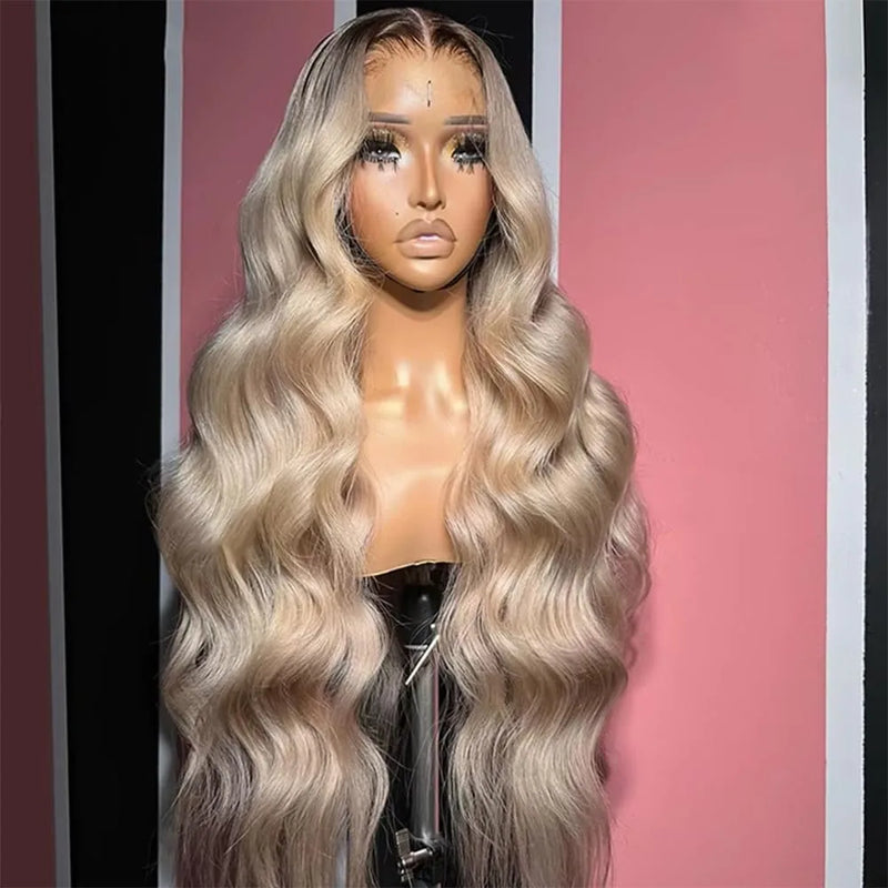 Ombre Ash Blonde Body Wave Wig — Rooted