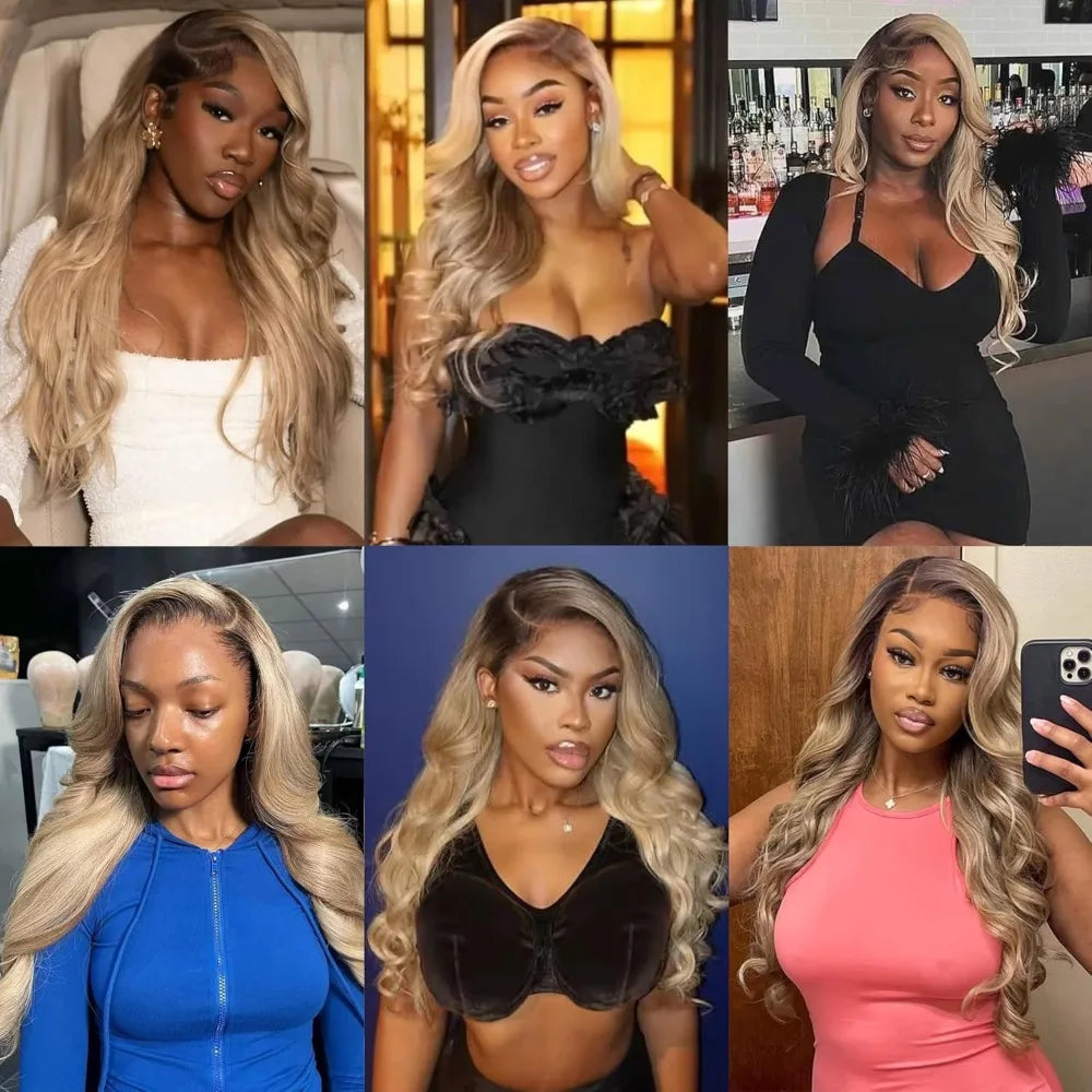 Ombre Ash Blonde Body Wave Wig — Rooted