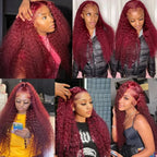 Burgundy 99J Deep Wave Wig — 200% Density