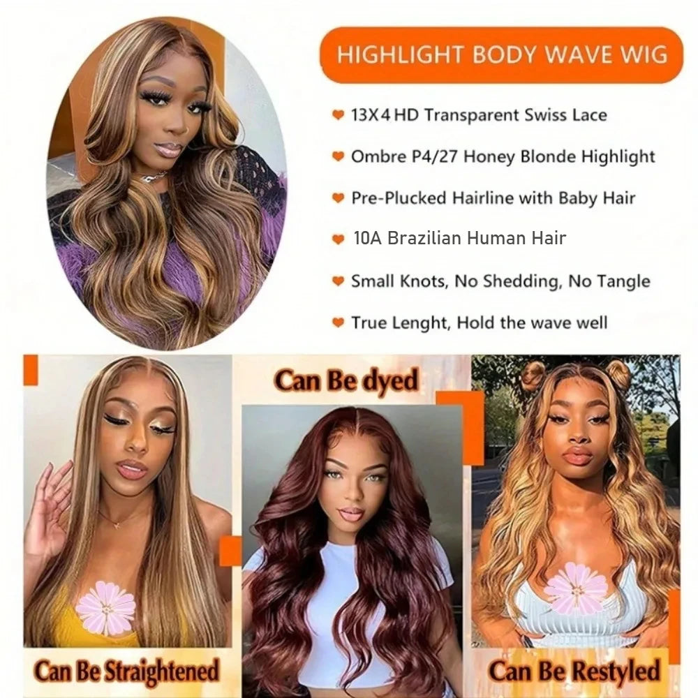 Honey Blonde Highlight Body Wave Wig