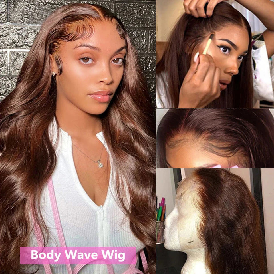 Chocolate Brown Body Wave Wig — 100% Human Hair