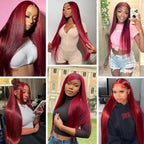 Burgundy 99J Straight Wig — 34 Inch