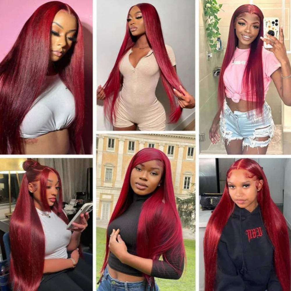 Burgundy 99J Straight Wig — 34 Inch