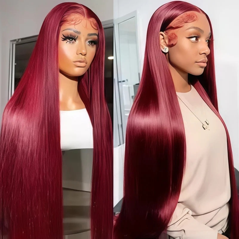 Burgundy 99J Straight Wig — 34 Inch