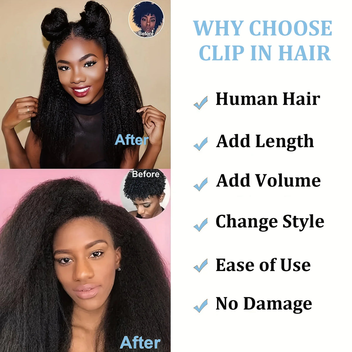 Kinky Straight Clip-In Extensions — 8 Piece