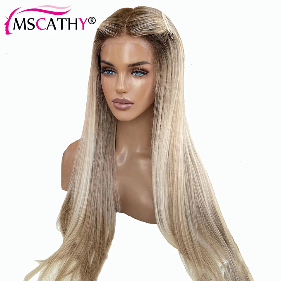 Ash Blonde Ombre Straight Wig — 250% Density