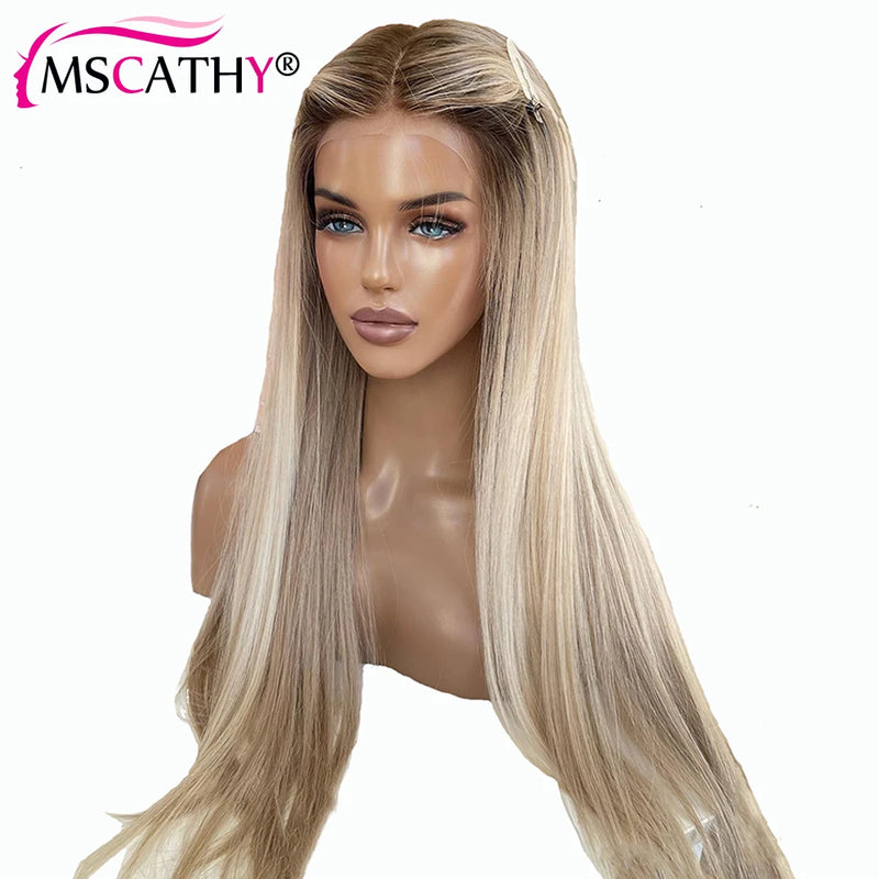 Ash Blonde Ombre Straight Wig — 250% Density
