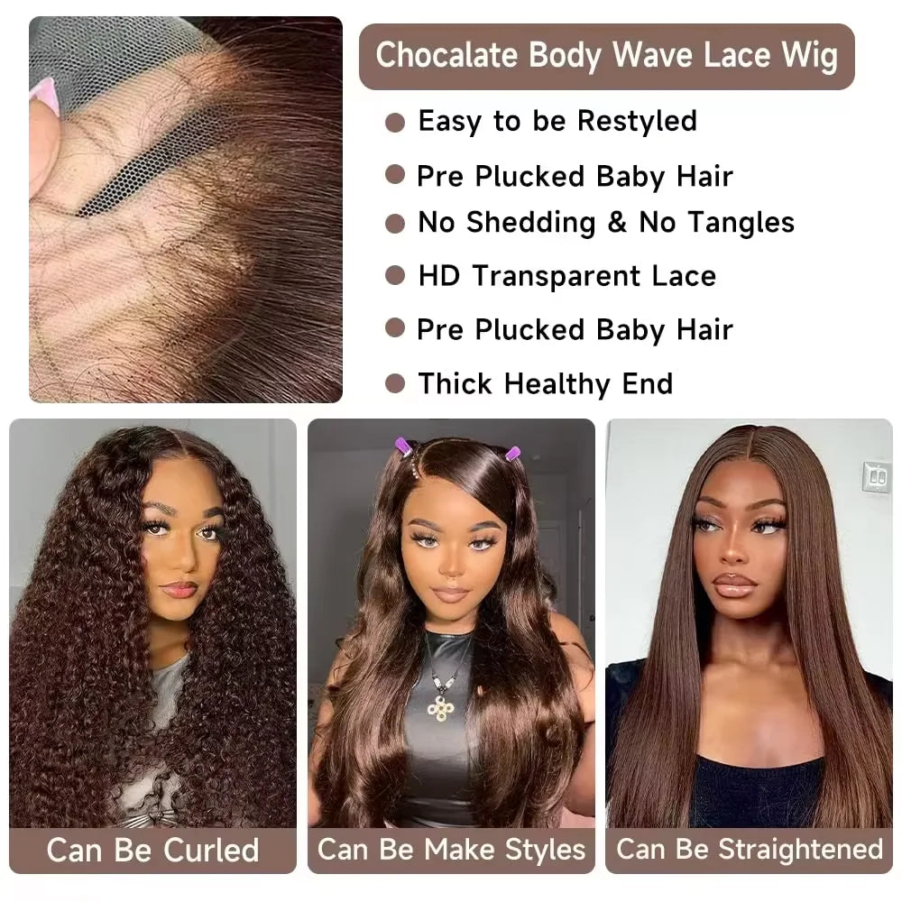 Chocolate Brown Body Wave Wig — 200% Density