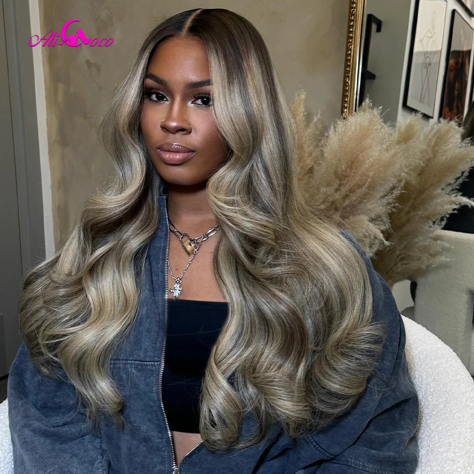 Ash Blonde Highlight Body Wave Wig