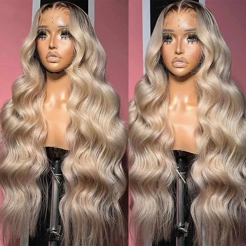 Ombre Ash Blonde Body Wave Wig — Rooted