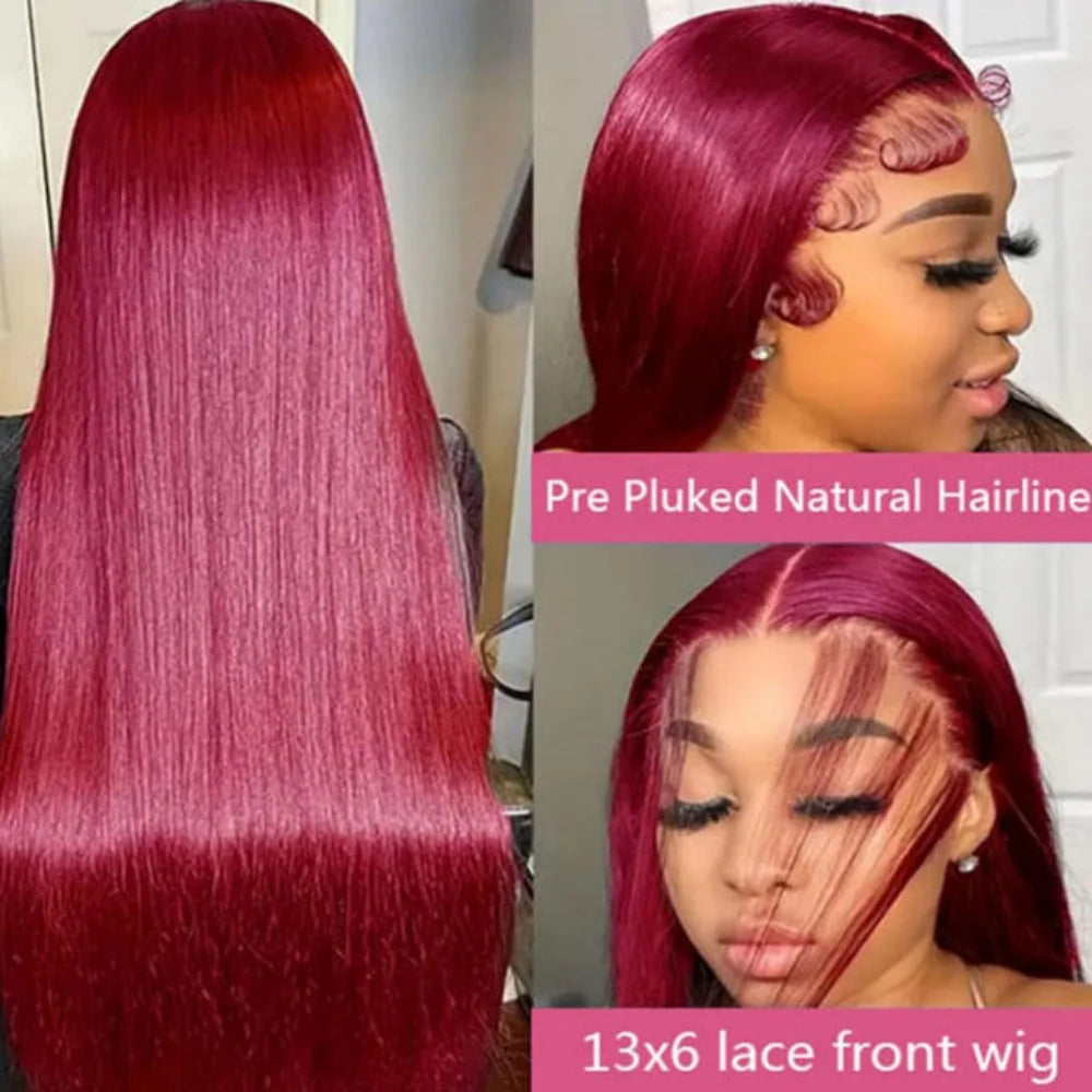 Burgundy 99J Straight Wig — 34 Inch