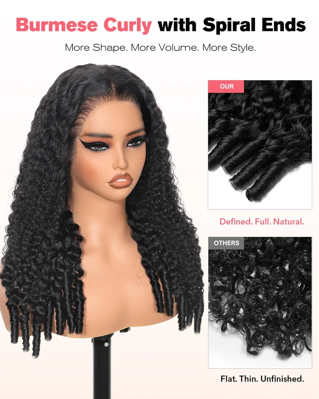 Glueless Burmese Curly Wig - lace detail