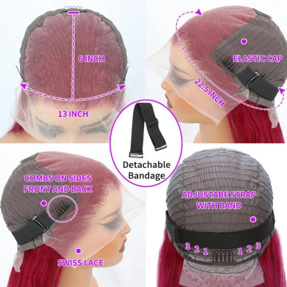 Burgundy 99J Straight Wig — 34 Inch