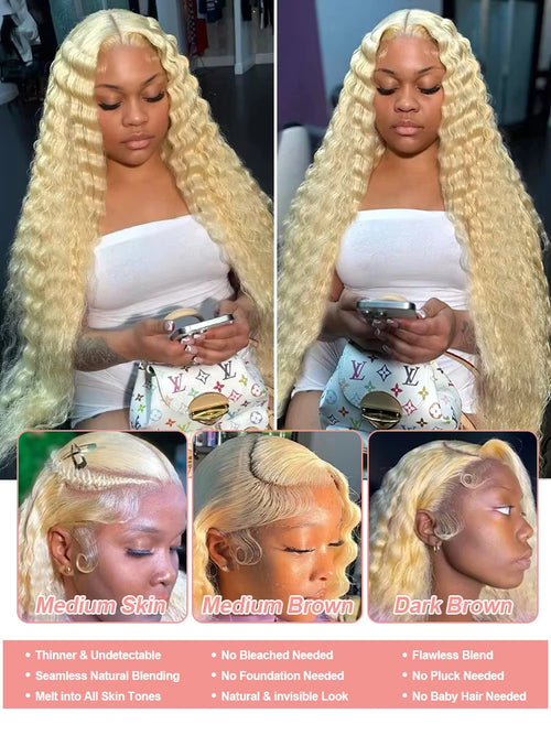 613 Honey Blonde Curly Wig — Loose Deep Wave