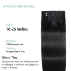 Straight Clip-In Extensions — 8 Piece Set