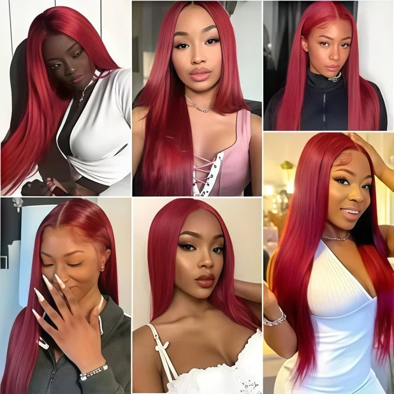 Burgundy 99J Straight Wig — 34 Inch