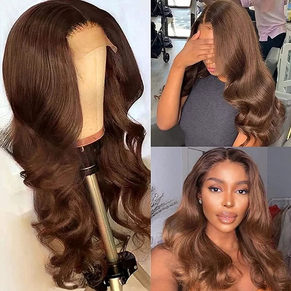 Chocolate Brown Body Wave Wig — 100% Human Hair