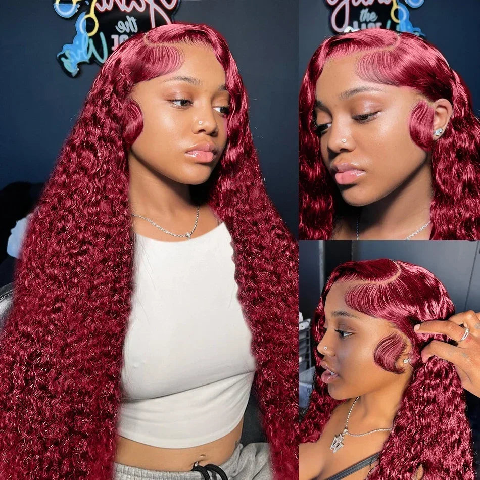 Burgundy 99J Deep Wave Wig — 200% Density
