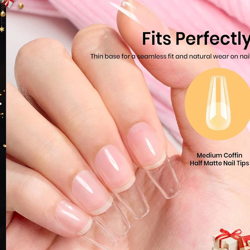 Clear Coffin Gel Nail Tips — 240 Piece