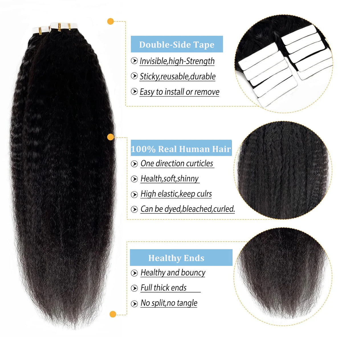 Kinky Straight Tape-In Extensions