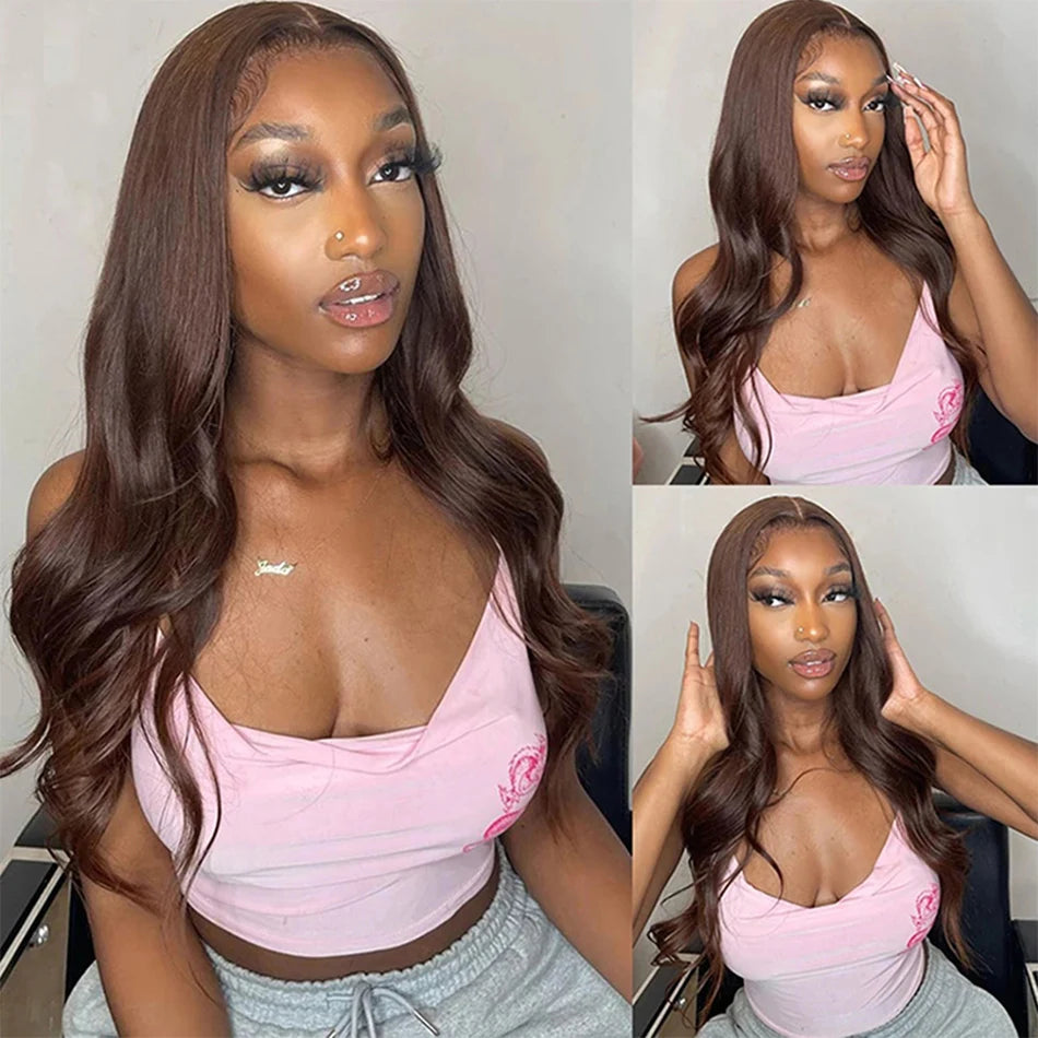 Chocolate Brown Body Wave Wig — 100% Human Hair