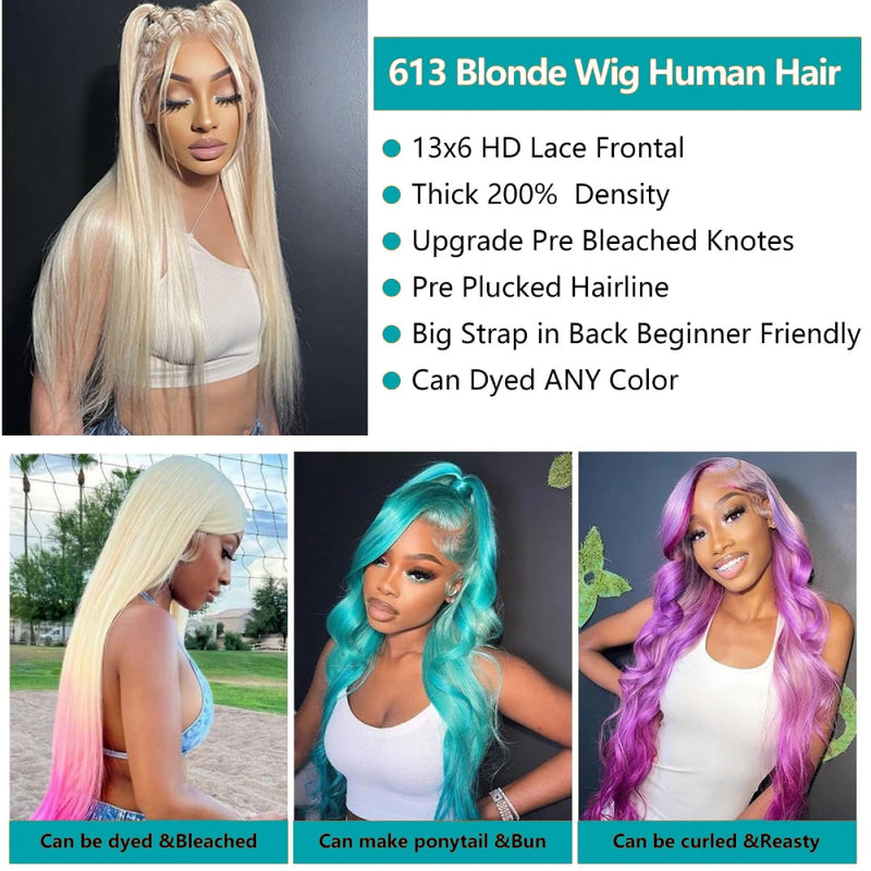 613 Blonde Straight Lace Front Wig — 100% Human Hair